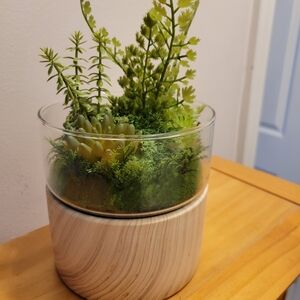 Target Faux Greenery in Glass with Wooden Base